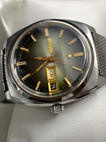 1970's Vintage Enicar Ocean Pearl Automatic Watch Green Dial Day Date Mens 35mm - Picture 7 of 24