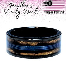 Tungsten Carbide Band Ring Blue Fishing Line Whiskey Barrel Wedding Men  s Manly