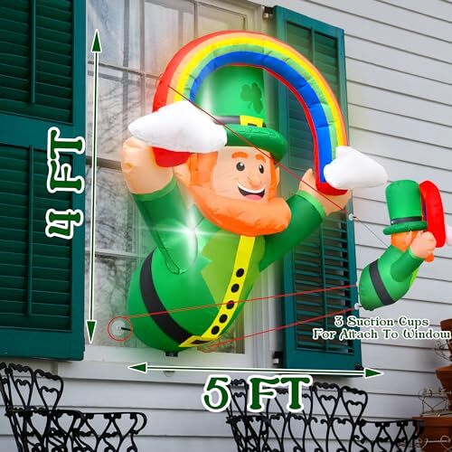 5FT St. Patrick's Day Inflatable Decorations, Blow Up Leprechaun Window