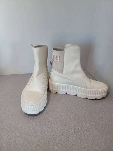 Puma X Fenty Rihanna Chelsea Sneaker Boots Platform Leather Cream Size 7 GUC - Picture 9 of 12