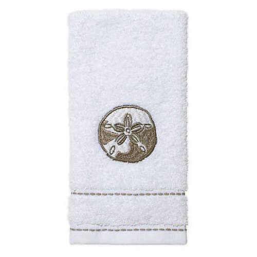 Avanti Hyannis Fingertip Towel Embroidered White Bathroom Set of 2 Sand Dollar - Picture 5 of 8