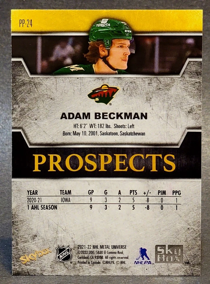 2021-22 Metal Universe Skybox Premium Prospects Sapphire #PP-24 Adam Beckman - Image 2 of 2