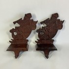 2 Solid Cast Iron Vintage Stocking Holders~Santa On Sleigh Red 6.5” Farmhouse