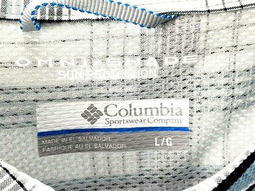 Columbia Men's Shirt Size L S/S Button Up White/Teal/Gray Plaid Omni-Shade - Picture 7 of 9