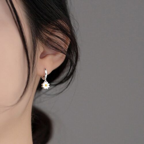 Pendientes de aro de flor margarita de plata 925 colgantes joyería mujeres regalo de boda nuevos - Imagen 3 de 6