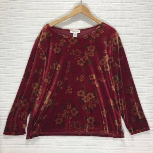 Judith Hart Velvet Top Floral Print Long Sleeve Blouse Elegant 1X - Picture 2 of 6