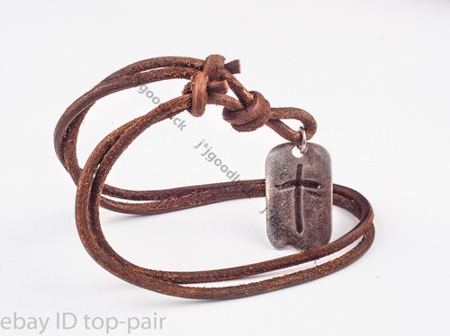 Moda Para Hombres Retro Metal Cruz Colgante Cuero Genuino Surfista Gargantilla Collar - Imagen 3 de 7
