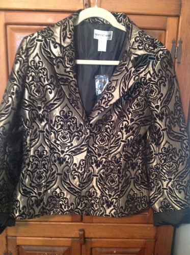 Newport NEWS Blazer/Jacke schwarz und gold Druckknöpfe Blumenmuster Größe 10 - Bild 1 von 6