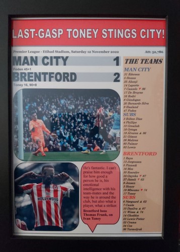 Man City 1 Brentford 2 - 2022 Premier League - souvenir print - Picture 3 of 5