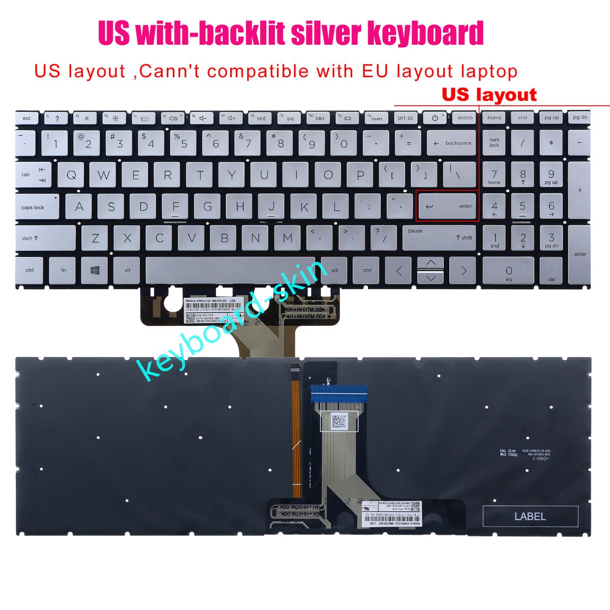 New US silver backlit keyboard For HP 17-CN*** 17-CP*** laptop | eBay