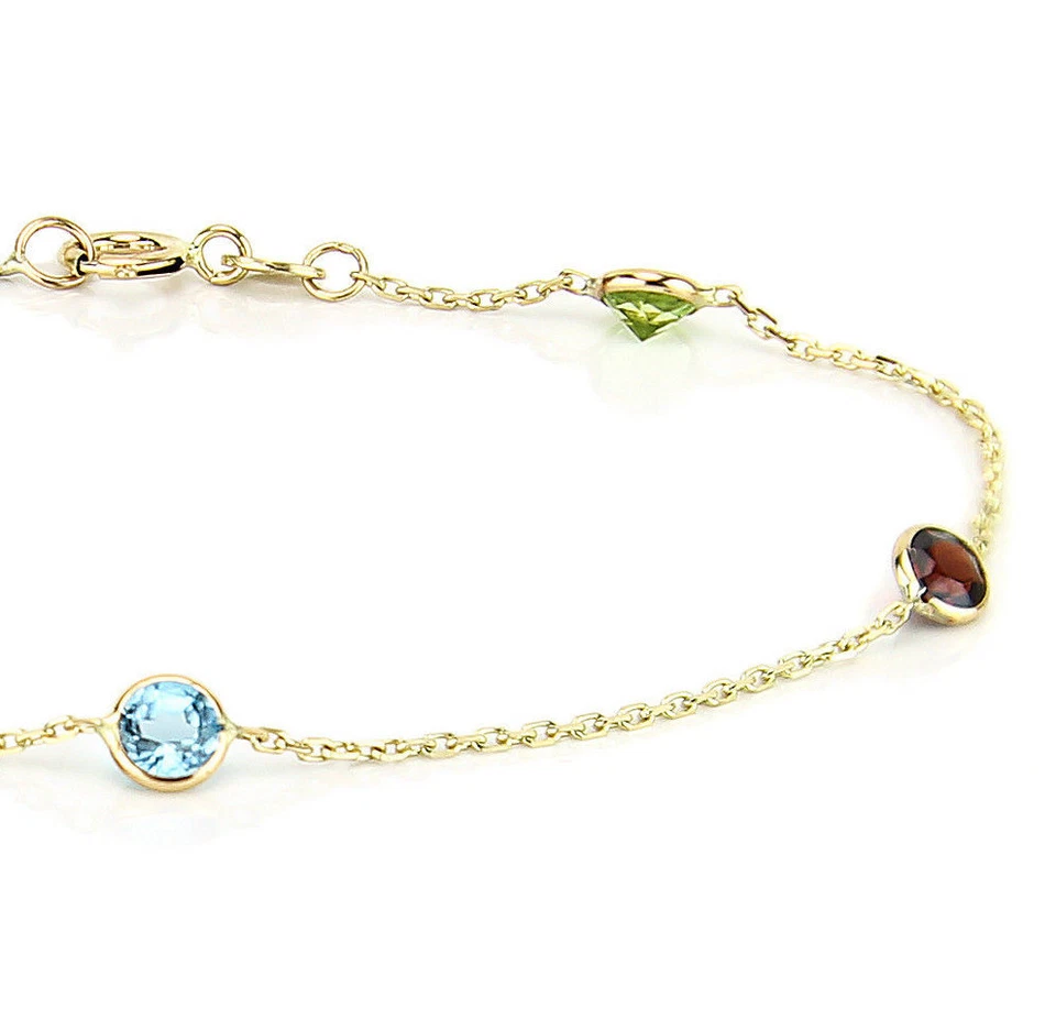 Brazalete tobillera redondo de piedras preciosas de oro amarillo de 14K de 10 pulgadas Foto 2 de 2