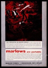 1955 Marlow fire pump firemen fire fighter blaze art vintage trade print ad