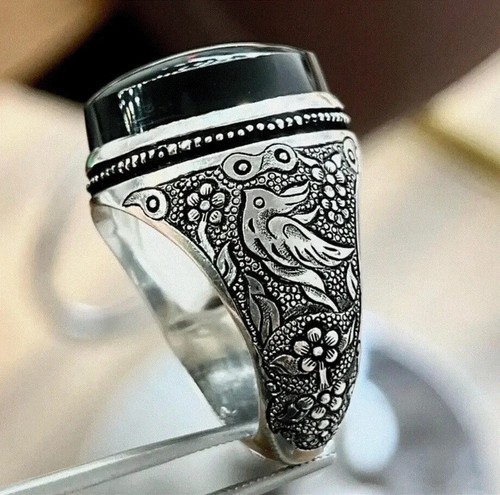 Natural Yemeni Aqeeq Ring black Aqeeq Ring silver 925 - Picture 2 of 4