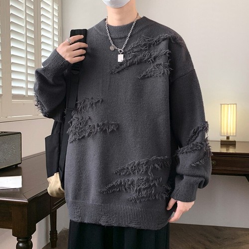 Men Ripped Crewneck Sweater Warm Knit Jumper Loose Top Blouse Casual Winter Soft - Bild 15 von 21