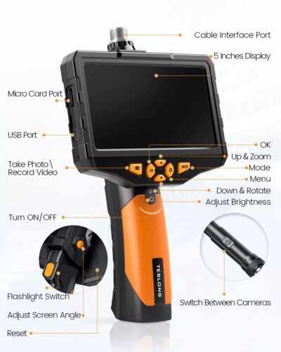 Tubo de inspección boroscopio endoscopio doble cámara LCD TESLONG NTS300 5"" LCD 8 mm 1M/3M - Imagen 2 de 11
