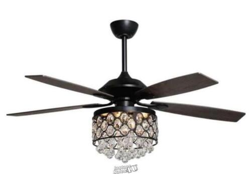 Parrot Uncle-Black Mount Crystal Chandelier Fan With Remote Control 3 Speeds - Picture 2 of 4