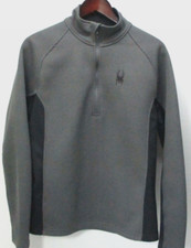 SPYDER MEN'S MEDIUM SWEATER FLEECE JACKET GRAY  BLACK PULLOVER 1/4 ZIP