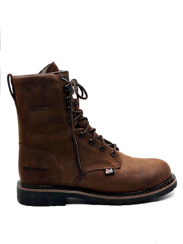 Justin Men's Drywall 8" Waterproof Steel Toe SE961 Brown Leather Work Boots 9.5D - Picture 3 of 8