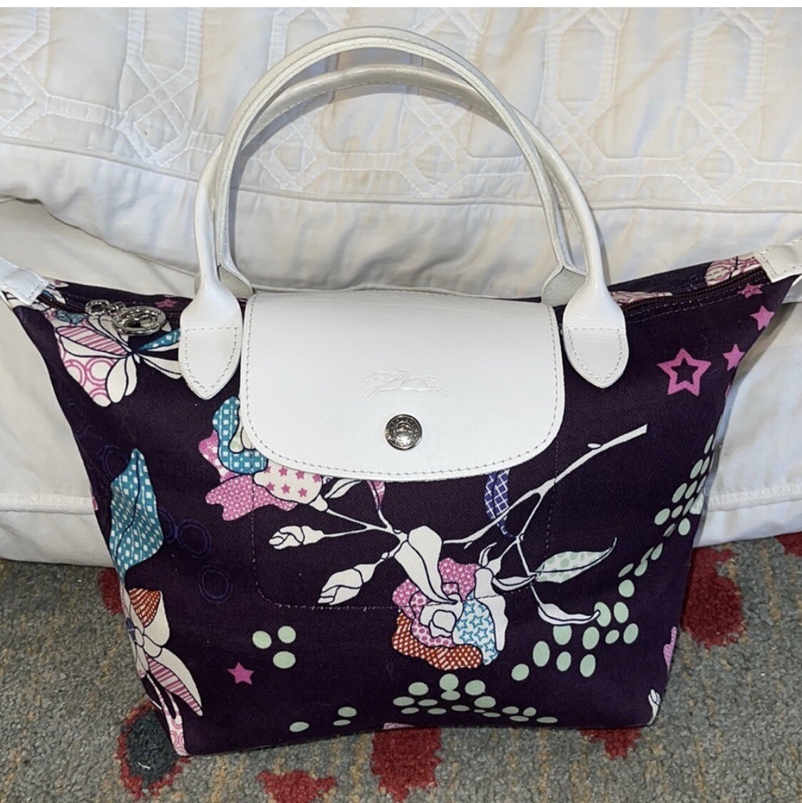 Longchamp Floral Print Canvas Small Le Pliage Tote EUC eBay