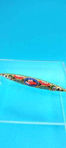 Long Colorful Hand-Crafted Italian Mosaic Fashion Millefiori 2.5" Bar Brooch - Picture 1 of 5