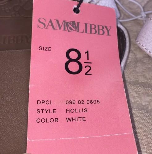SAM & LIBBY Mujer 8,5 Sandalia Blanca Tanga Tanga Correa en T Joyas Nuevas con Etiquetas Cuero Vegano Planas - Imagen 7 de 7