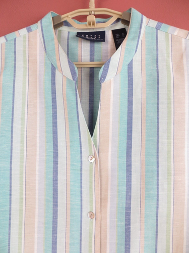 NEW CRAZY HORSE Women 55% Linen Rayon Blouse 3/4 Sleeve Multicolor Striped XL - Picture 5 of 13