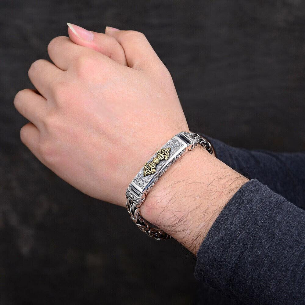 Pure S925 Sterling Silver Chain Vajra 11mm Byzantine Link Bracelet