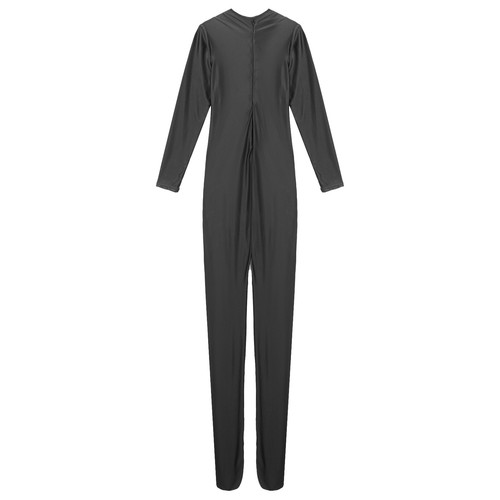 US Women Oily Glossy Tight Back Zipper Full Body Jumpsuits Sexy Bodycon Rompers - 第 15/155 張圖片
