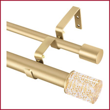 36"-72" Gold Double Curtain Rods for Windows Adjustable Curtain Brass Gold