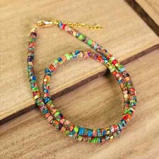 Galaxy Sea Sediment Jasper 2x4mm Gemstone Tube Beads Dainty Choker Necklace