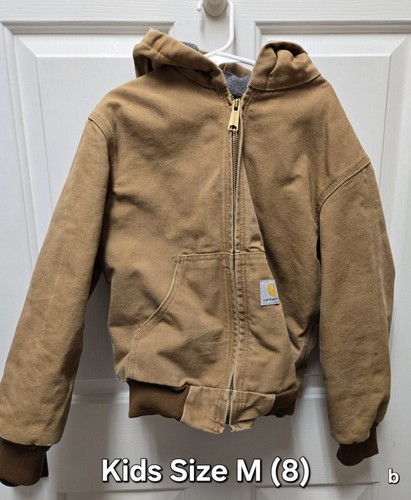 Carhartt Kids Fleece Lined Canvas Hooded Jacket, Brown, Size 8 (medium)