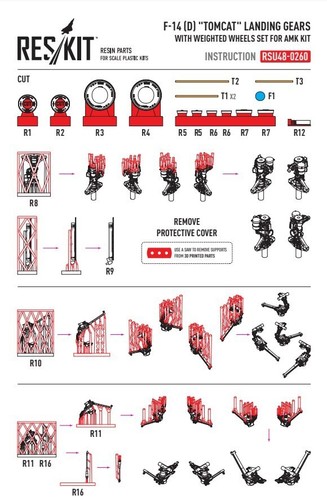 RSU48-0260 1:48 F-14 D Tomcat landing gears with weighted wheels set for AMK kit - Picture 5 of 17