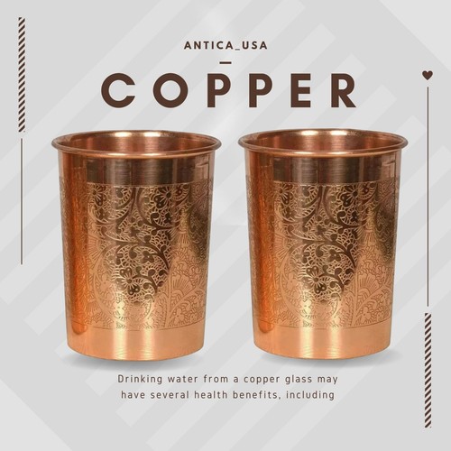 100% Reines Kupfer Wasser Glas Becher für Yoga Ayurveda Gesundheitliche Vorteile 4er Set - Bild 3 von 7