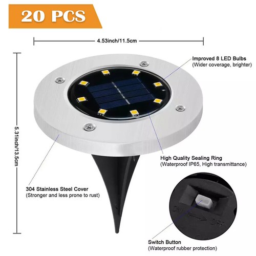 20X Outdoor Solar LED Inground Lights 8LED Recessed Buried Garden Deck Path AU - Picture 18 of 20