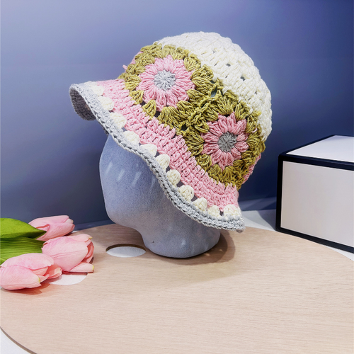 Women Girl Hand Crochet Bucket Hat Cotton Knitted Hollow Fisherman Cap Sweet - Picture 9 of 10