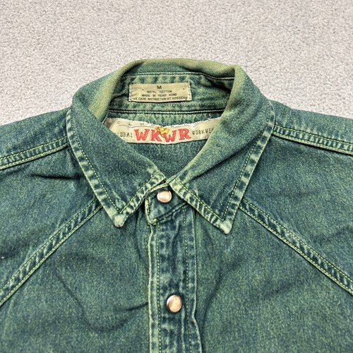 VINTAGE Anchor Blue Shirt Mens Medium Chambray Heavy Cotton Pearl Snap Western - Picture 6 of 11