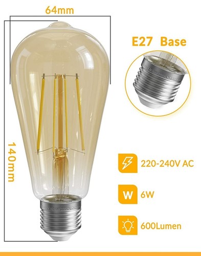 8 x dimmbare B22 Vintage Edison Glühbirnen 6W 600lm, warmweiß 2700k 8er Pack - Bild 5 von 7