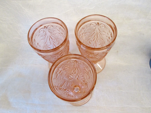 Set 3 Tiara PINK Sandwich Indiana Glass 6.25" tall ICE TEAS TUMBLERS GLASSES - Picture 3 of 5