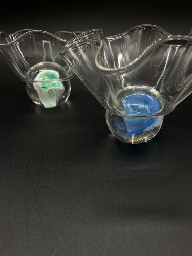 Artist Signed Numbered Art Glass Ruffled Edge Swirl Ball Base Paperweight Bowls - Picture 19 of 22