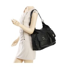 Black Italian Leather Diaper Baby Bag Tote