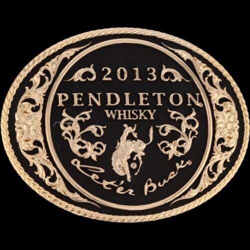 Pendleton Whisky Let'er Buck Montana Silversmith Rodeo Trophy NOS Belt Buckle - Picture 3 of 8