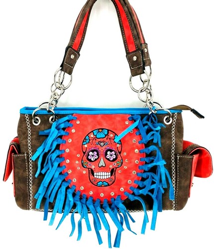 SUGAR SKULL DAY OF THE DEAD BAG CONCEALED PURSE MOTORCYCLE SHOULDER HANDBAG