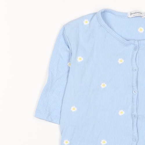 Stradivarius Womens Blue Floral Cotton Cropped T-Shirt Size S Crew Neck - Picture 9 of 10