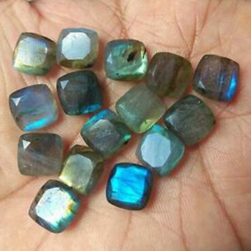 Blue Labradorite Cushion Faceted Cut 5x5mm To 15X15mm Natural Loose Gemstone - Picture 1 of 2