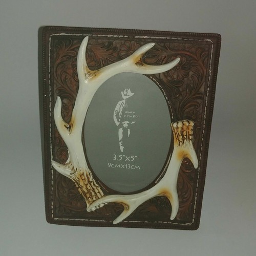 Faux Deet Geweih Holz Harz 3,5 x 5 Foto Bilderrahmen Jagdschloss rustikal - Bild 1 von 3