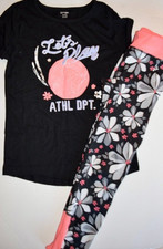 EUC GYMBOREE GYMGO GIRLS ACTIVE CORAL BLACK FLORAL PRINT LEGGINGS SET SIZE M 7-8