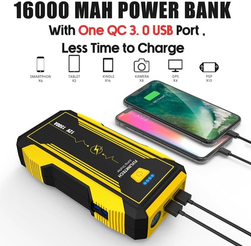 FLYLINKTECH 1500A Peak Portable Car Jump Starter Battery Charger Booster + Case  - Picture 2 of 8