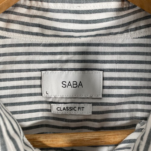 Saba Shirt Mens L Grey White Button Up Striped Classic Fit Collar Office City - Picture 5 of 13