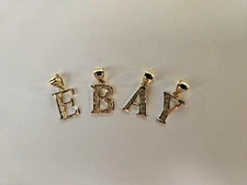 14K Solid Yellow Gold Initial Pendant Letter Charm Necklace Alphabet Diamond Cut