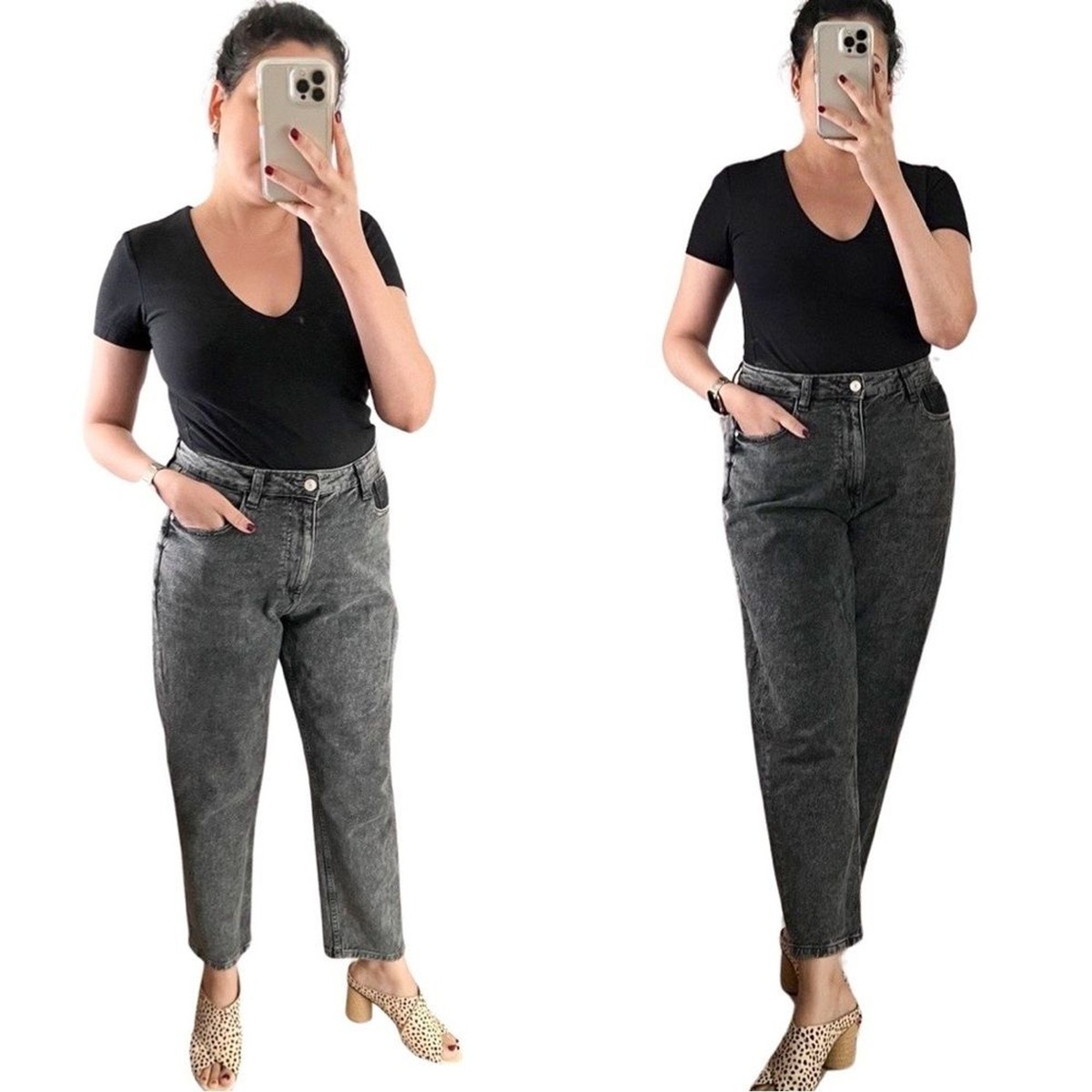 ZARA High Waist Relaxed Wide Leg Washed Black Denim Pants Sz